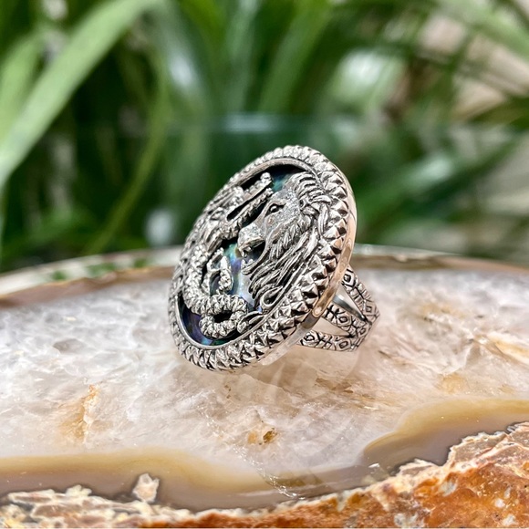 🐉 Abalone Shell Dragon and Lion Ring 🦁 in Sterling Silver Sz.7 - Picture 8 of 14